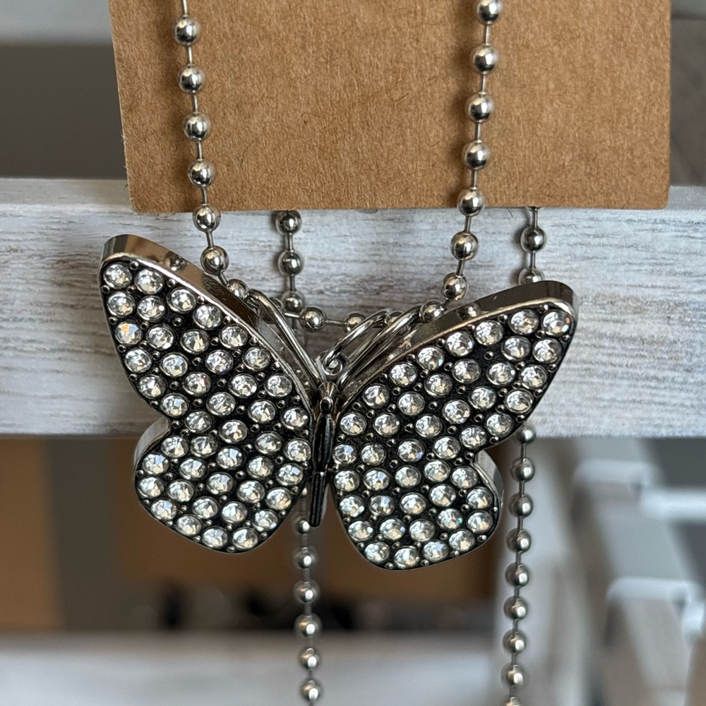 Silver Rhinestone Butterfly Pendant Necklace